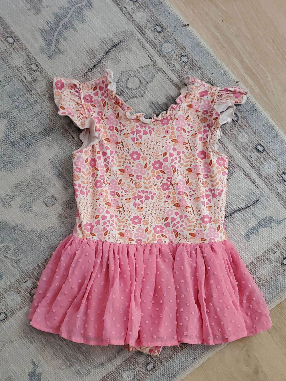 Cheeky Plum Girls Farrah leotard Citrus floral pattern pink ruffle skirt Sz8y